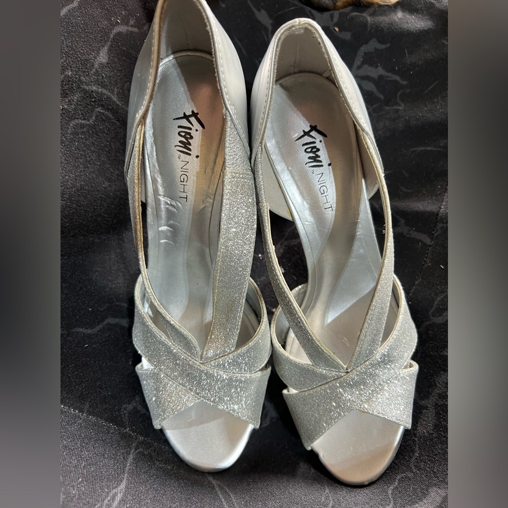 FIONI Clothing Silver Heels with Rhinestone Embellishments
